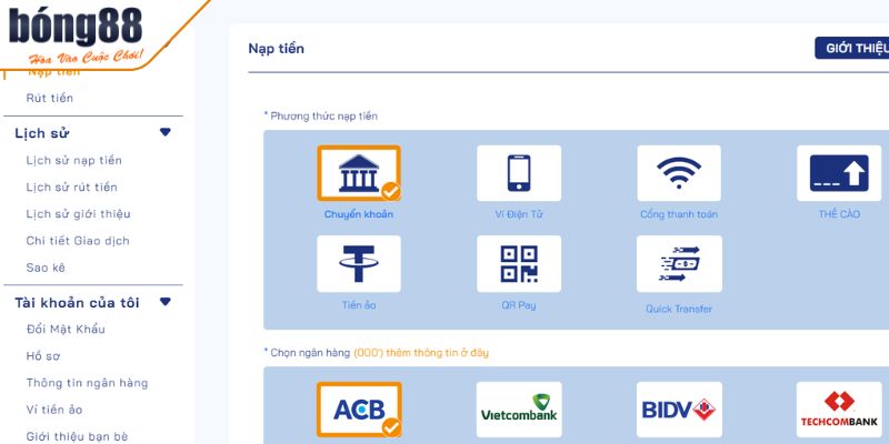 Nạp Tiền BONG88 1 Những phương thức nạp tiền BONG88 hỗ trợ hội viên